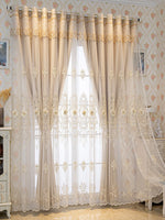 rideau classique brodé floral fin dentelle semi transparent beige clair fenêtre française polyester tat