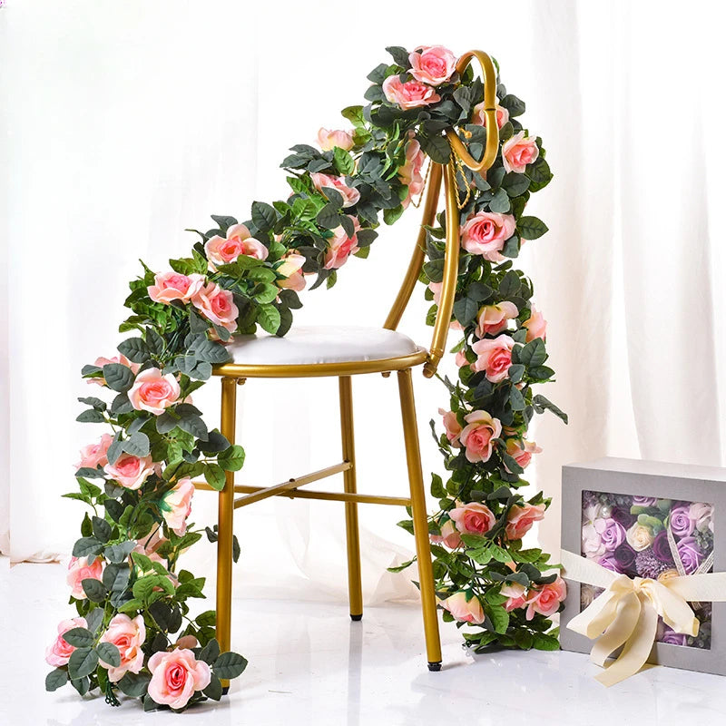 guirlande artificielle roses vigne feuilles vertes extérieur mariage anniversaire décoration romantique 220cm