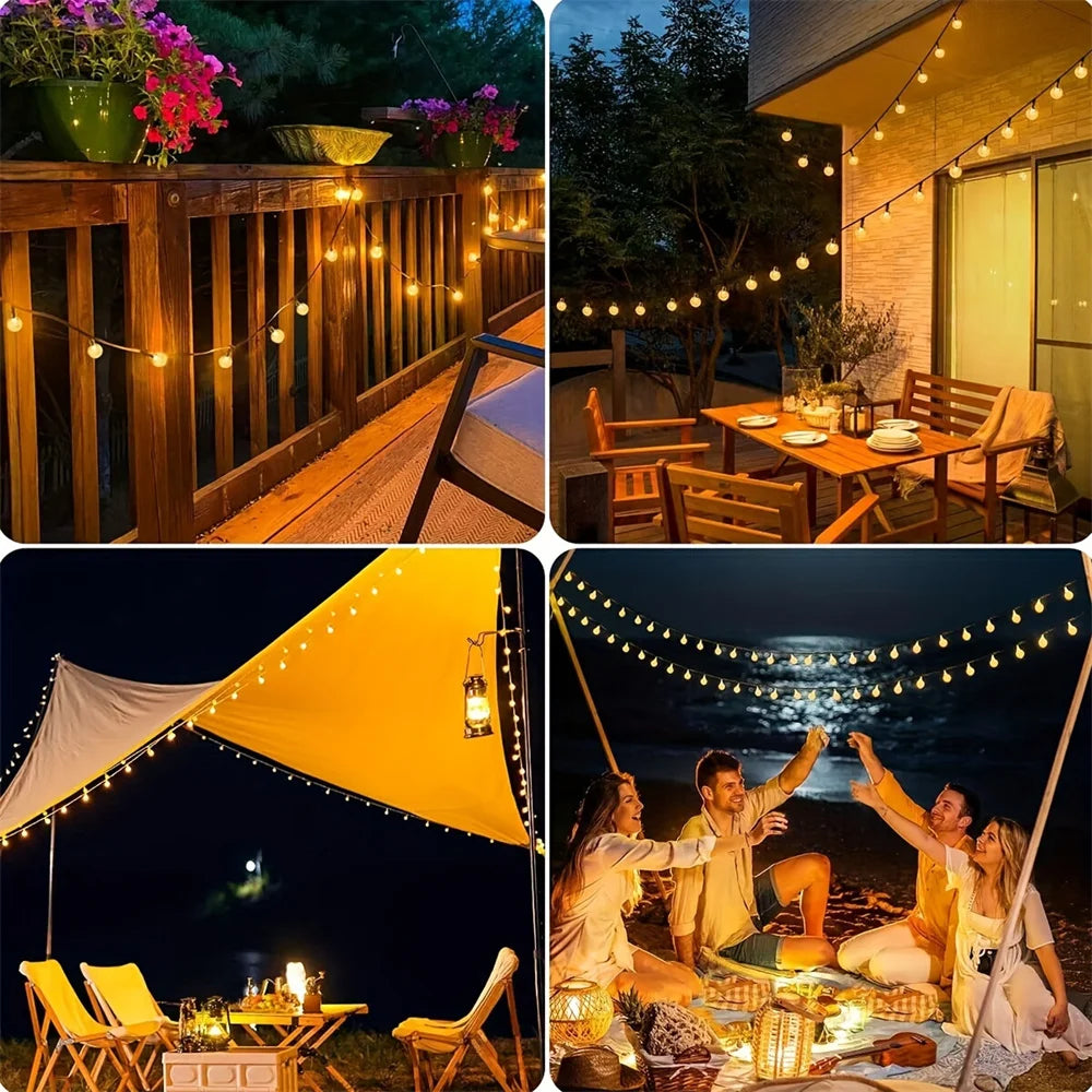 guirlande lumineuse solaire 200 led blanc doré translucides moderne piquet solaire câble noir