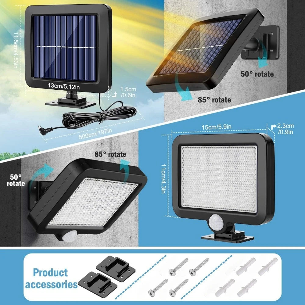 lampe solaire moderne détecteur mouvement étanche ip65 panneau solaire noir surface lumineuse blancheextérieur compact