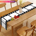 nappe runner motif film argentique deco cinema noir blanc polyeste lin maison festive
