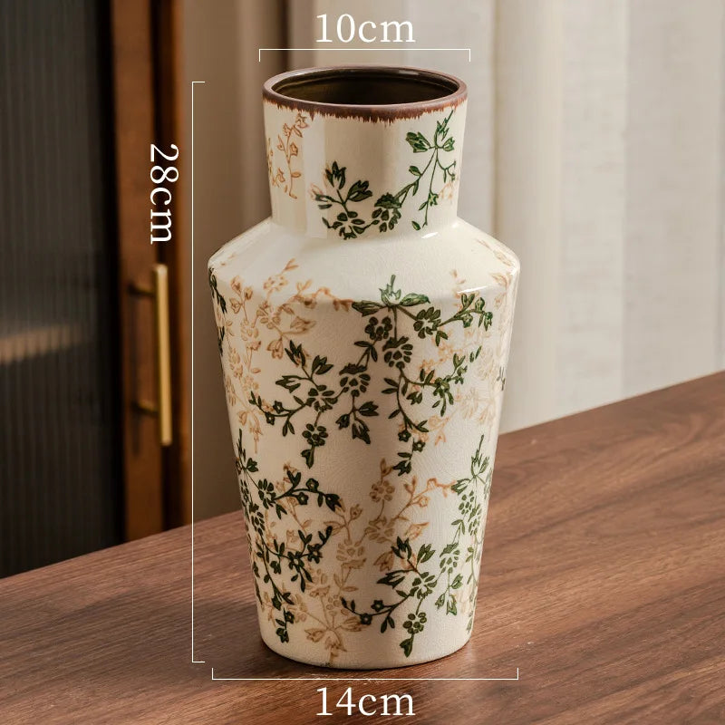 vases céramique vintage fleurs classiques blanc vert beige bruns intérieur salon bibliothèque