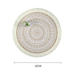 tapis rond boho chic motif floral franges beige clair salon chambre coucher moderne geometrique