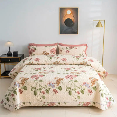 Ensemble de couvre-lit matelassé floral réversible 100% coton vue d'ensemble