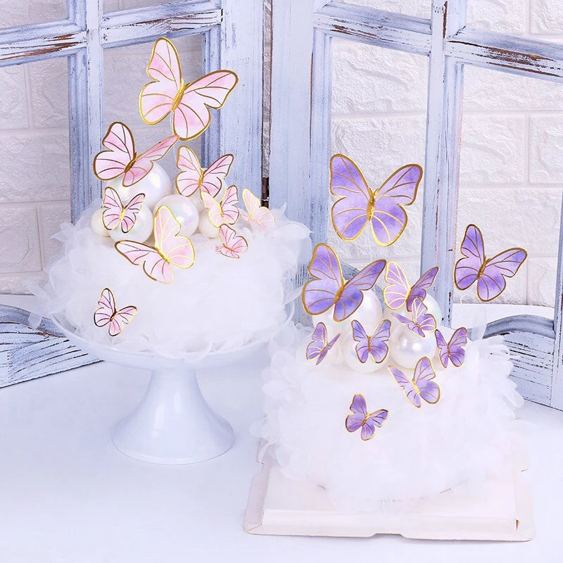 décoration gâteau papillon clips blanc rose doré festive anniversaire mariage féerique