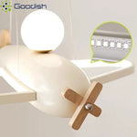 lampe suspendue moderne avion forme bois blanc chambre enfant enfantin chaînes fixées
