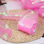 ruban organza polyester nylon 10m transparent vert rose rayures brillant semi transparent moderne élégant