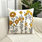 housse coussin carré motif floral moderne jaune gris coton blanc élégante