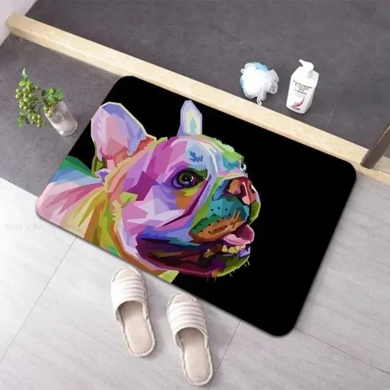 tapis sol noir motif chien blanc décoration maison moderne antidérapant entrée salon