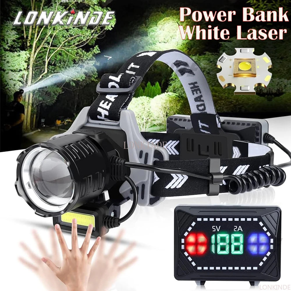 lampe frontale led 12000 lumens sensor tactique camping hiker zoomable étanche