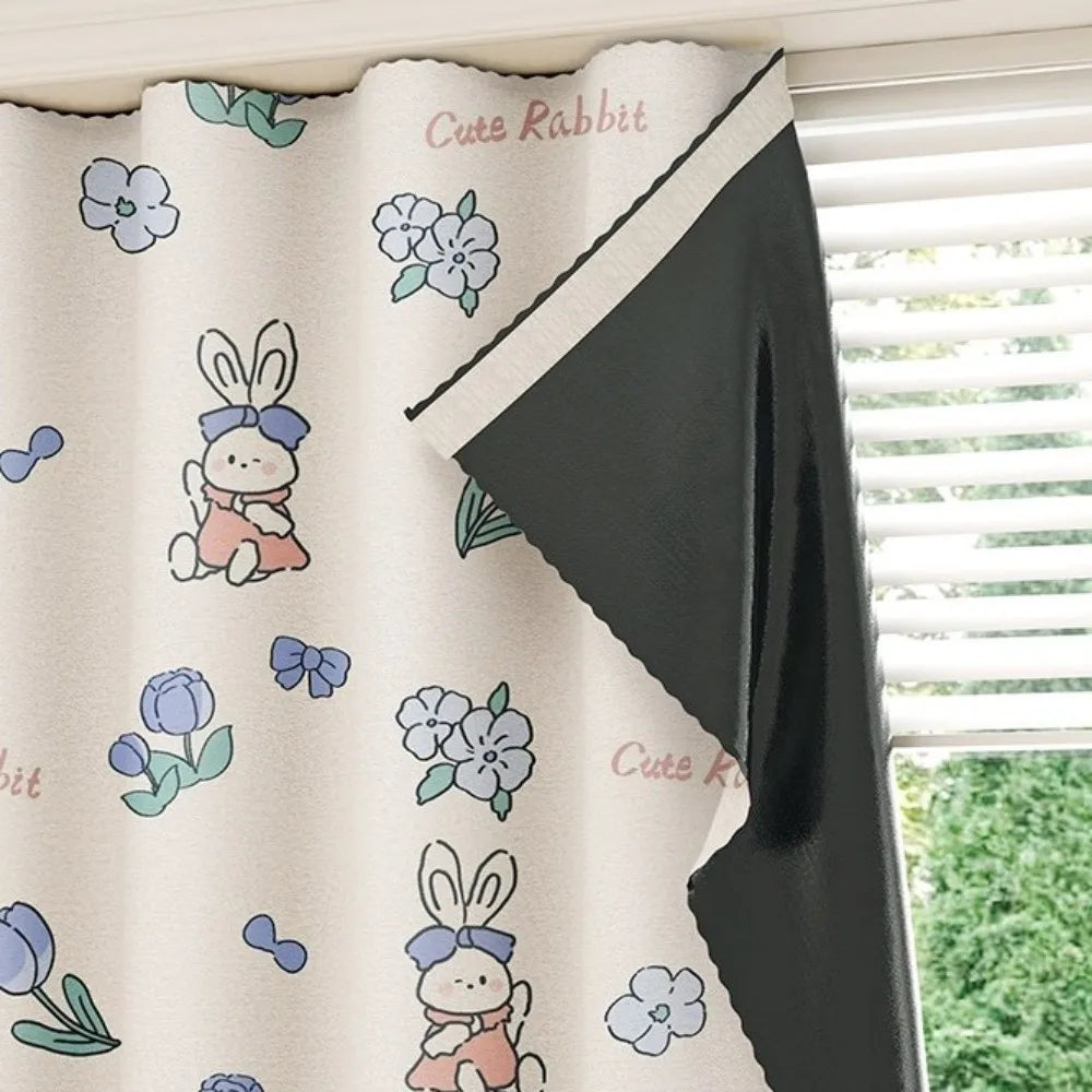 rideau dessins animés lapins bleus coeurs étoiles moderne opacifiant bleu marine beige clair