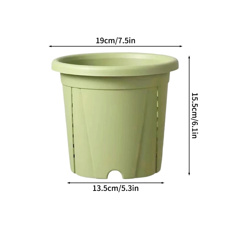 pots racines plastique moderne vertclair beige bleufoncé rayures grille drainage support hydroponie plantes