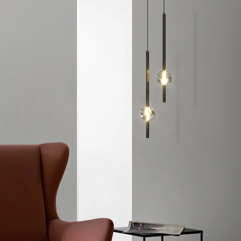 suspension lumineuse moderne motif géométrique noir acier inoxydable led 6000k 4000k 3000k