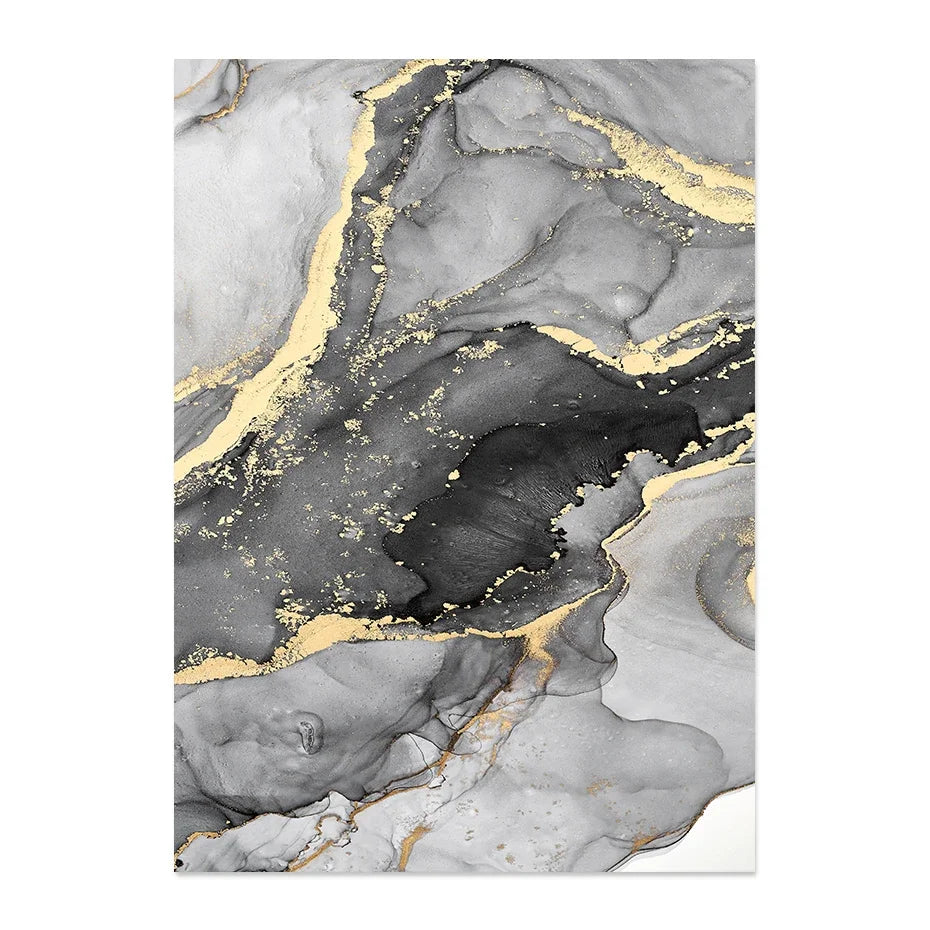 tableau contemporain minimaliste marbre effet liquide gris noir doré sans cadre impression toile chambre
