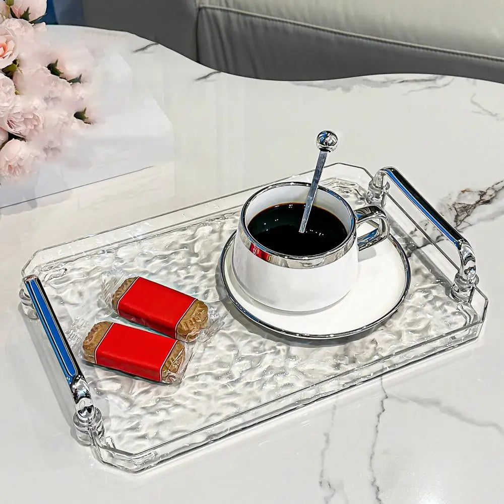 plateau moderne transparent effet miroir poignées métalliques sucre dentifrice salle bain taille