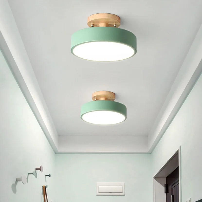 Lampe moderne couloir escalier tri couleur bois acrylique fer gris blanc rose vert