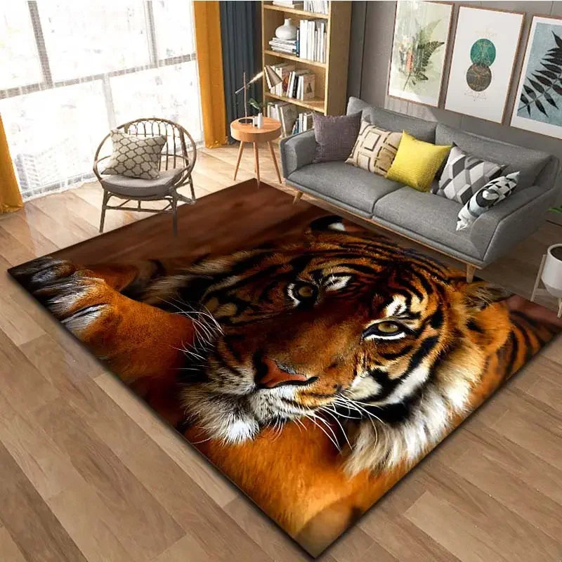 tapis moderne orange noir imprimé tigre adhésif polypropylène extérieur intérieur décoration chambre salon commercialisée