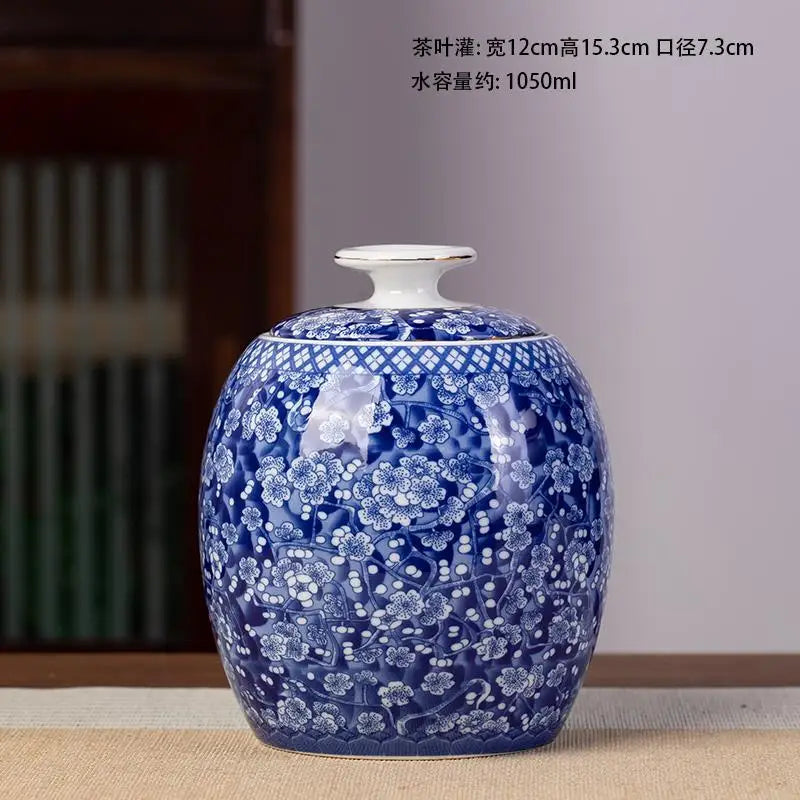 pot thé céramique bleu marine blanc fleurs dorées couvercle classique