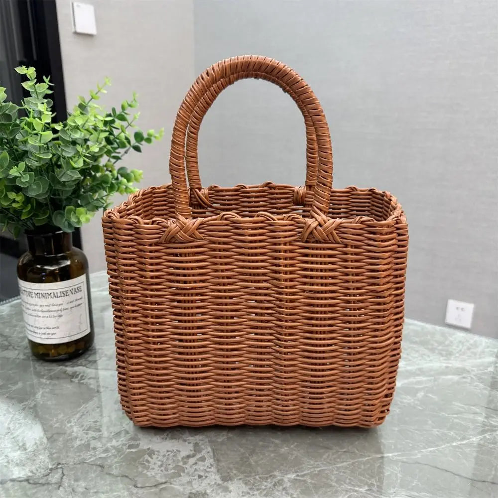 panier tressé marron clair moderne poignées empilable utilisation multiple rangement