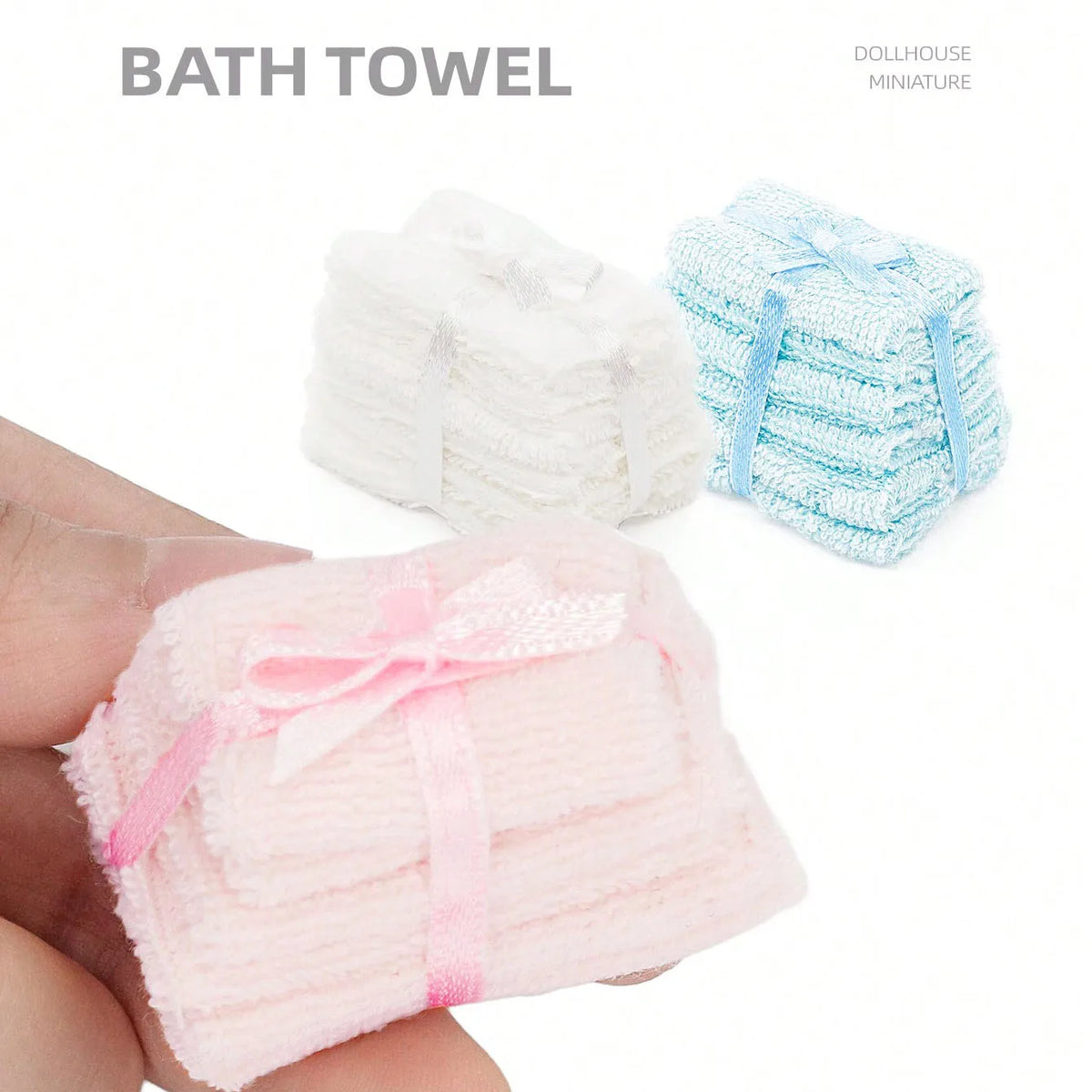 serviettes bain miniature rayées blanc bleu clair opaques ruban