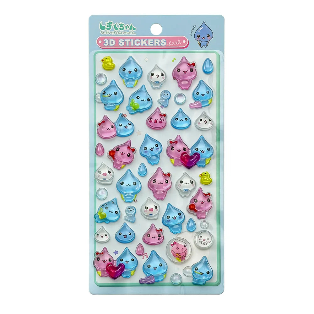 sticker 3d mignon goutte d'eau animaux étoiles arc ciel kawaii adhésif rose blanc bleuclair.texture
