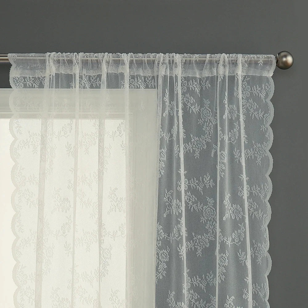 rideau polyester fleurs dentelle transparent classique fenetre plate couleur blanc