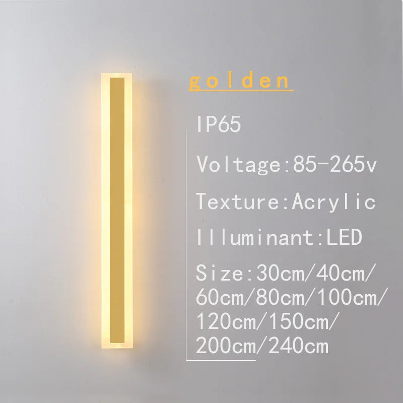 lampe murale led or contemporaine ip65 waterproof extérieure entrée maison longue applique murale aluminium
