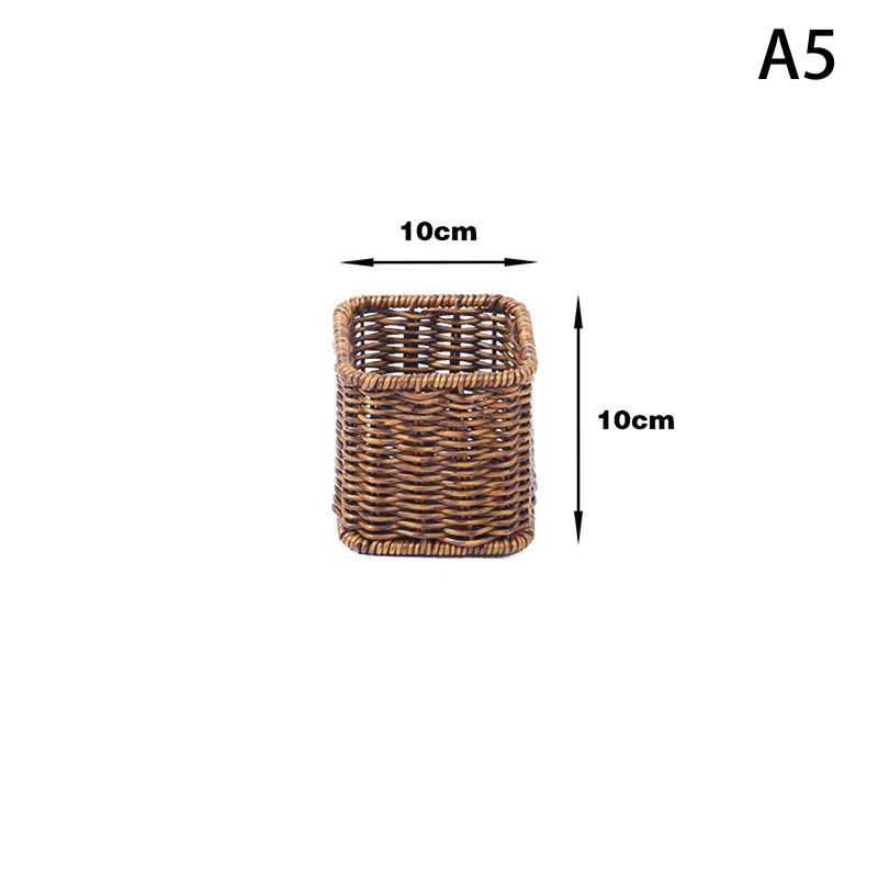 panier rotin marron clair couteau cuillère baguettes assaisonnement rangement cuisine rustic