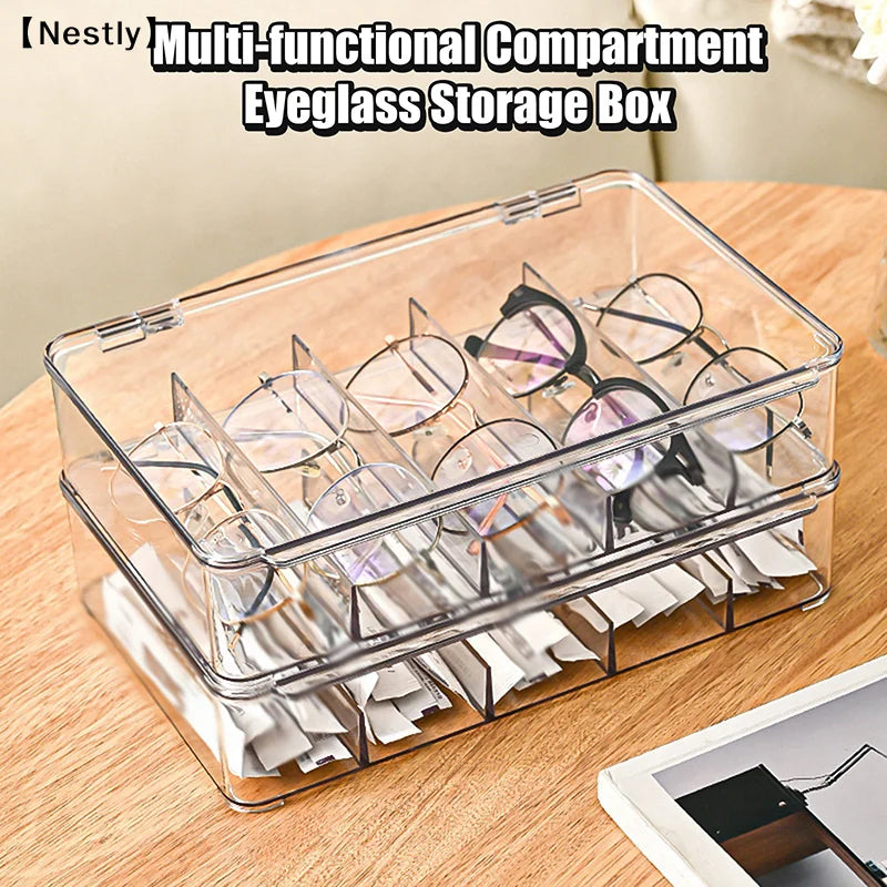 boîte rangement transparente moderne compartiments clips lunettes sachets câbles organisation sécurité durable
