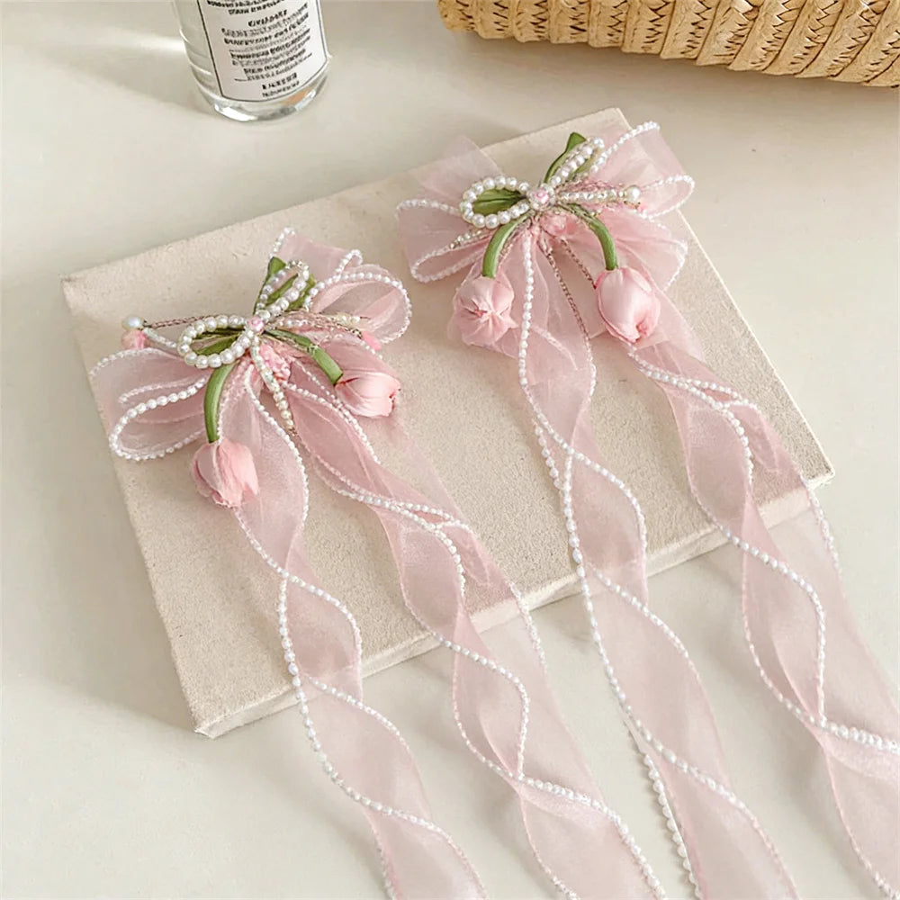 ruban décoratif rose fleurs artificielles transparent romantique accessoire décoration fenêtre chambre salon mariage