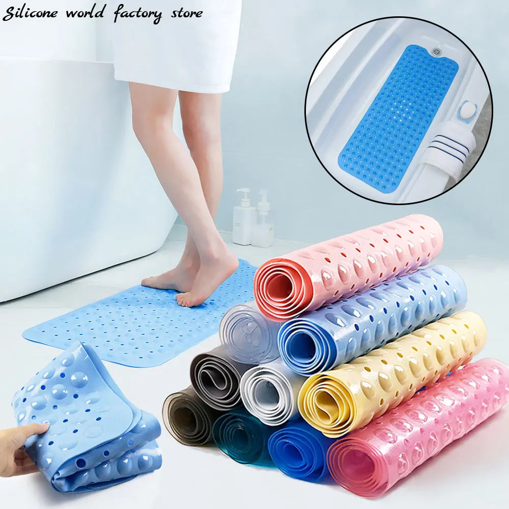 tapis bain antidérapant moderne perforé 100cm 40cm bleu rose gris jaune noir pvc respectueux