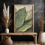 tableau mural toile feuilles botaniques impression texturée verte contemporain abstrait décoration maison vert beige