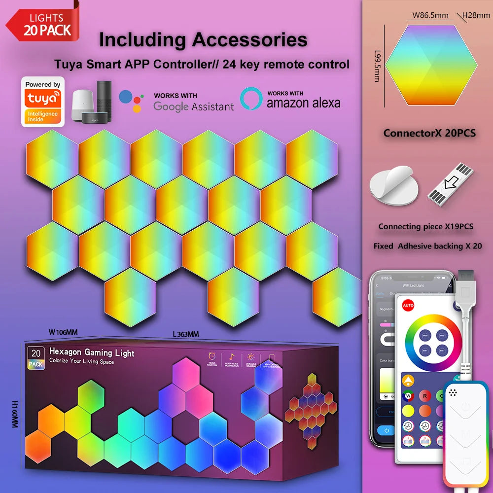 lampe murale hexagonale multicolore moderne télécommande ajustable ensembles variés portables