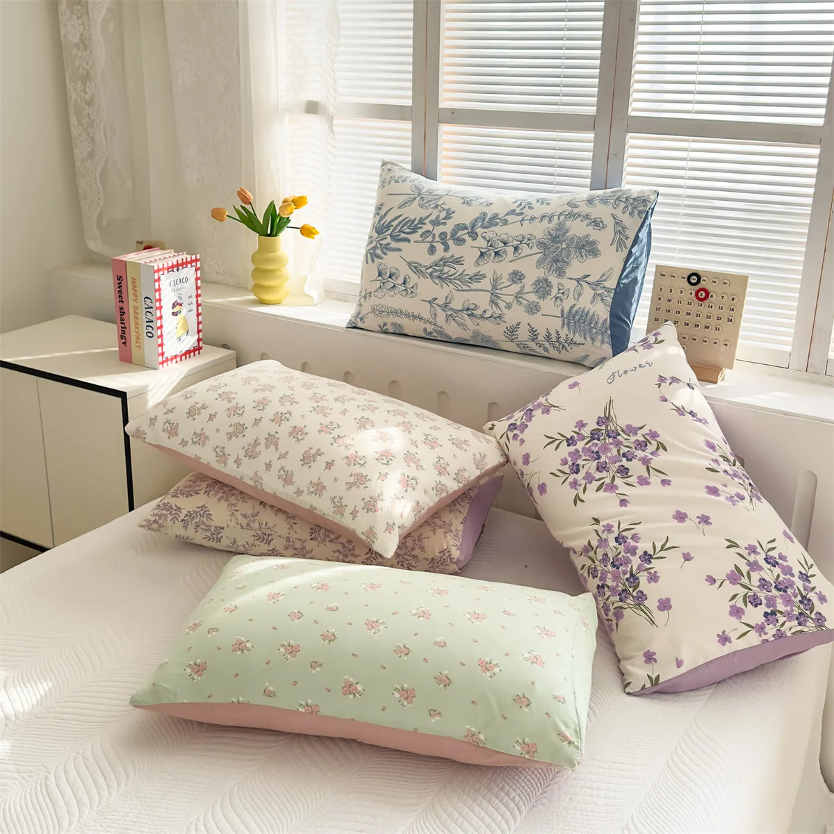 housse taie d'oreiller fleurs florales polyester 48x74cm vintage couleurs pastel motifs floraux respectueux environnement