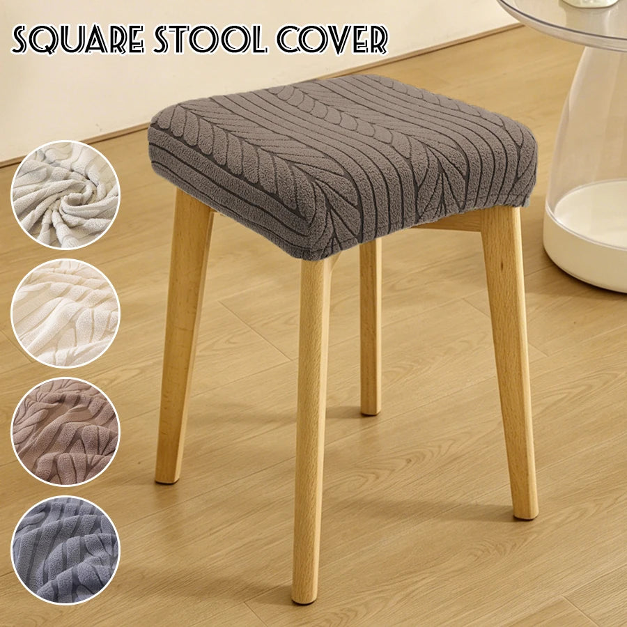 couvre tabouret carré moderne beige rayures horizontales élastique adhésif extérieur accueil