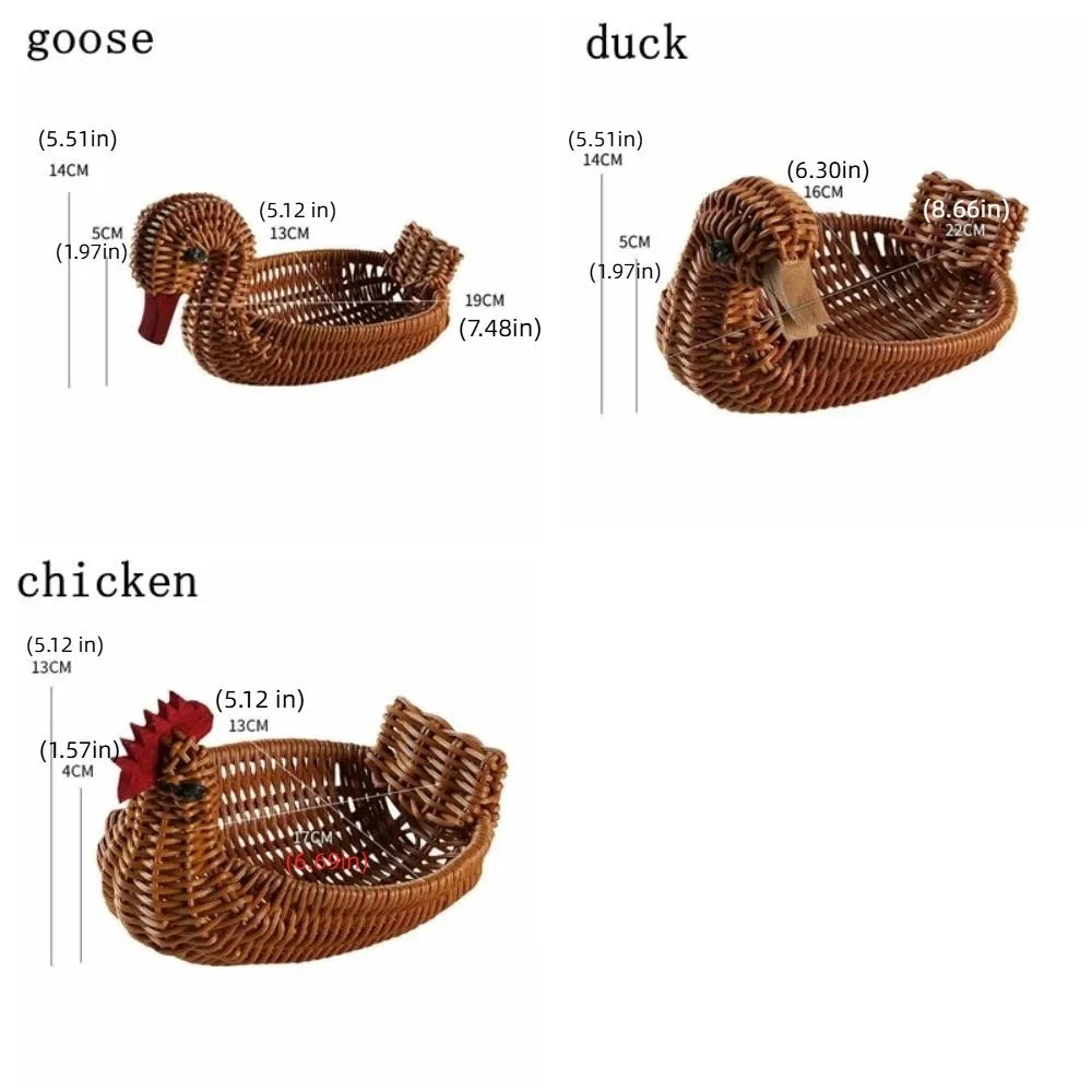panier tressé forme oiseau réutilisable plastique rustique contenant œufs snacks paille couleur marron rouge