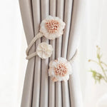 rideau polonais bohème fleurs coton corde tressée moderne attaches pompons transparent floral