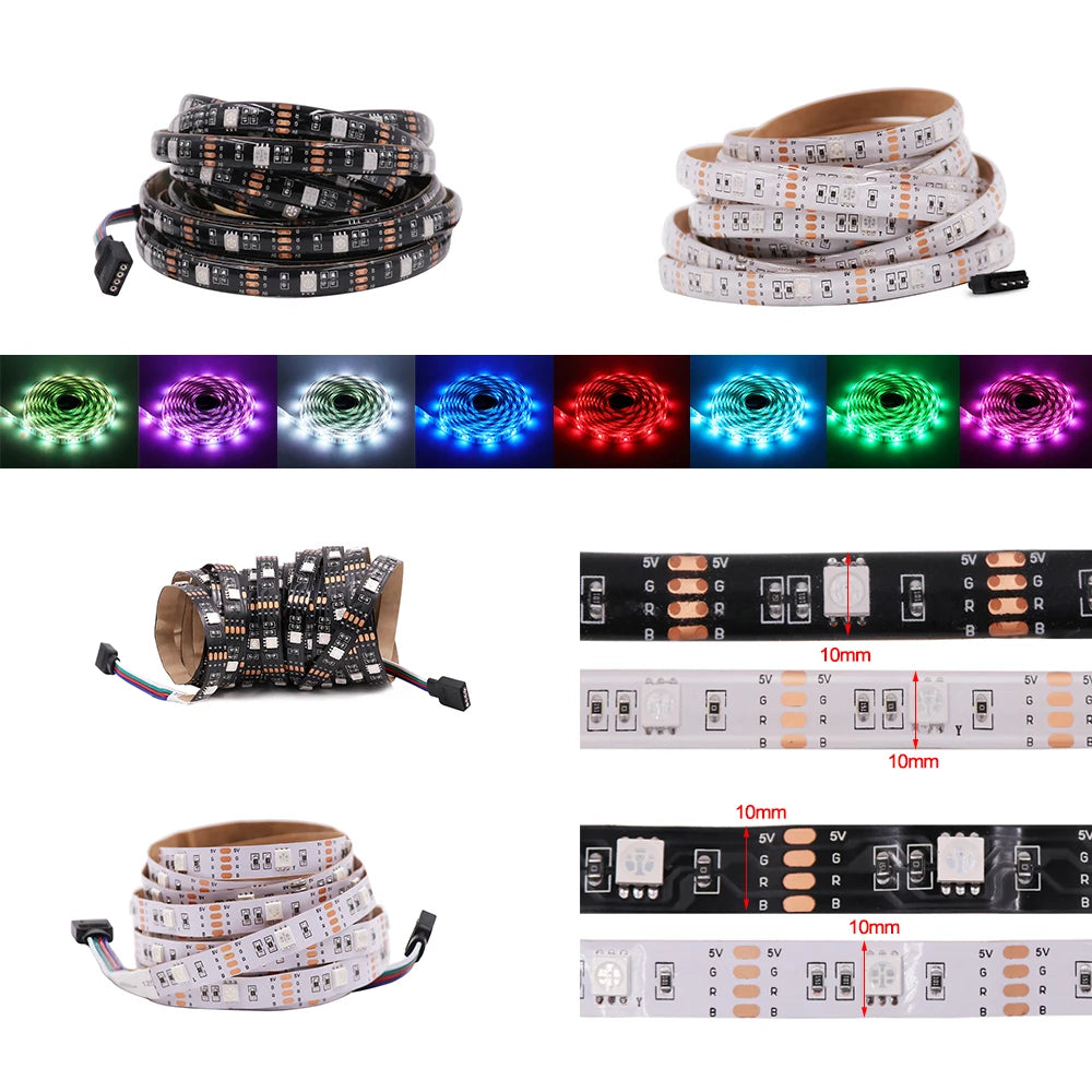 ruban led rgb smd 5v étanche adhésif rétroéclairage tv salon blanc noir flexible