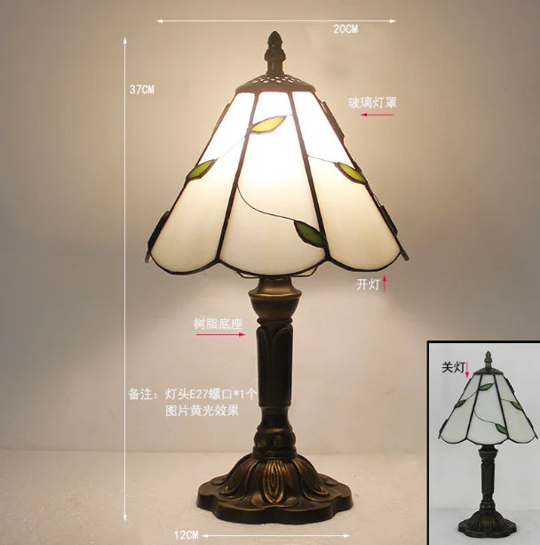 lampe table tiffany mosaïque verre coloré floral interrupteur bascule métal doré
