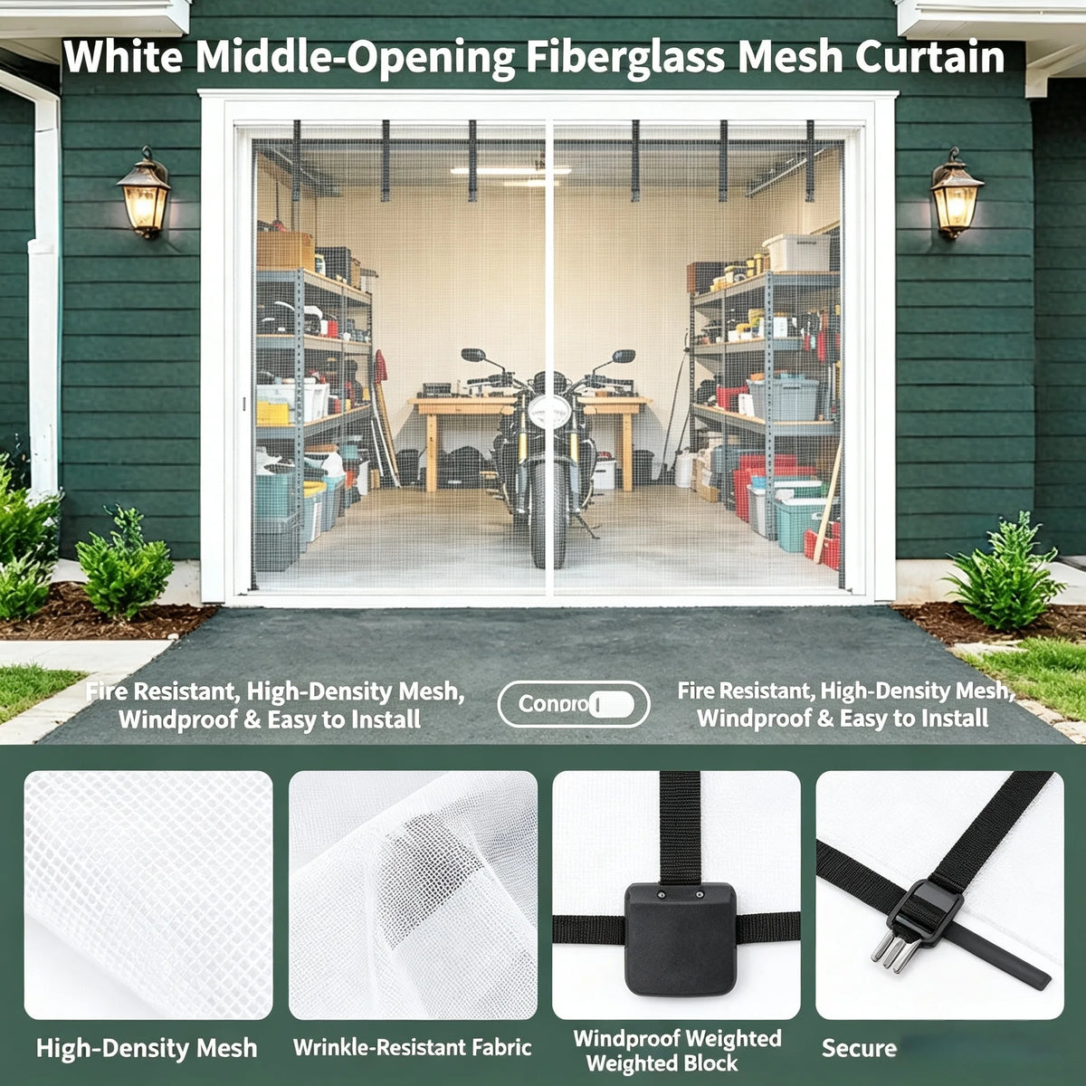 moustiquaire rideau porte garage noir maille fine clips suspension moderne protection insectes atelier patio