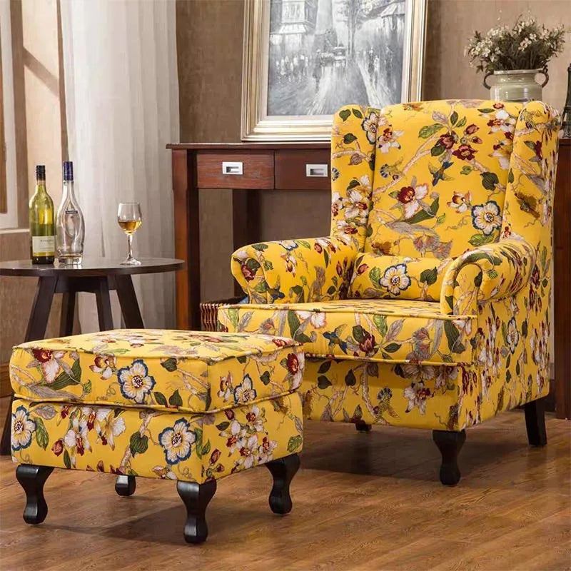 canapé d'angle vintage jaune fleuri adhésif oreillers minimaliste moderne salon maison