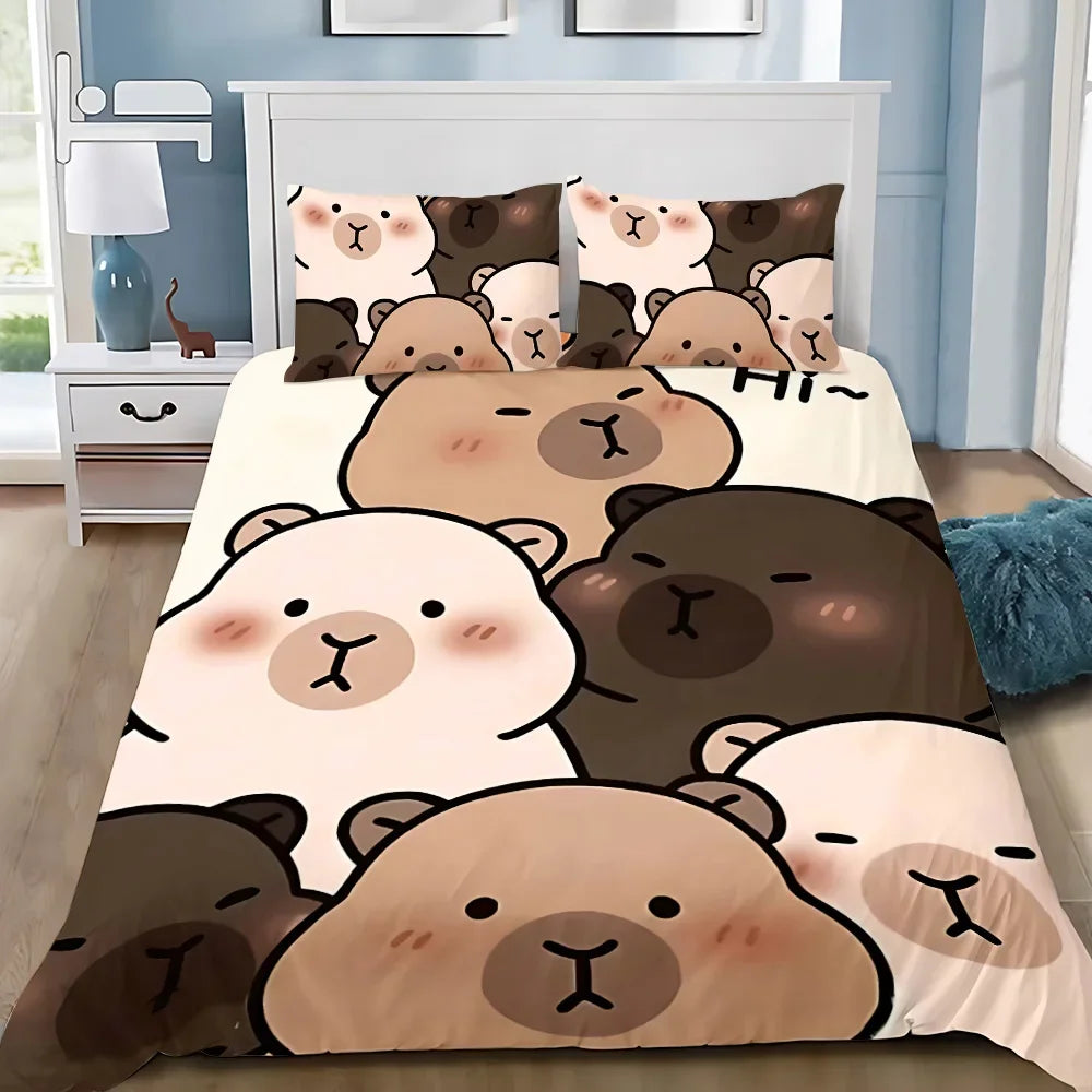 Parure de lit Capybara marron imprimé 3D sur un lit double