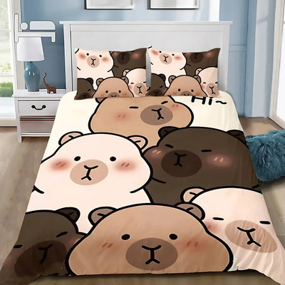 Parure de lit Capybara marron imprimé 3D sur un lit double
