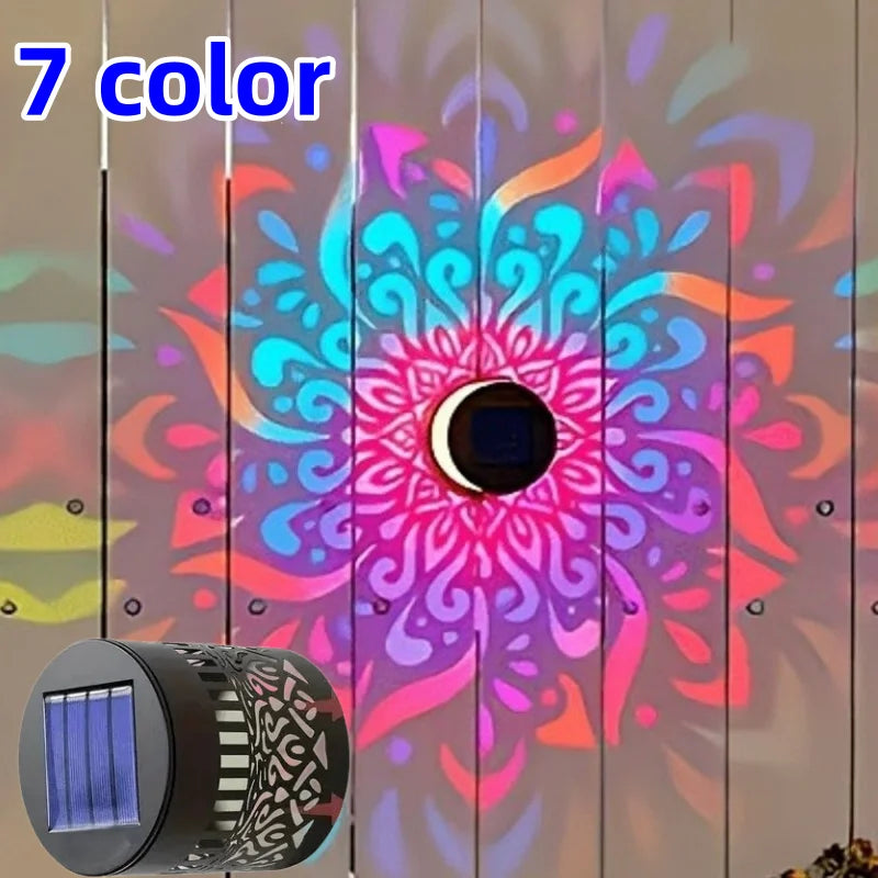 projecteur solaire led noir mandala moderne adhésif autoinstallation bouton poussoirextérieur