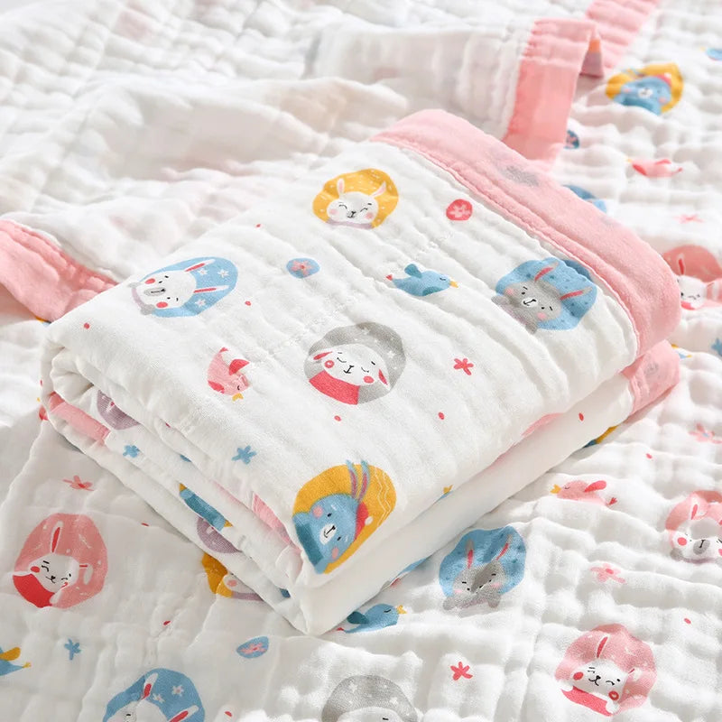 couverture bébé coton imprimé animaux lézard dino lapin blanc bleu gris orange