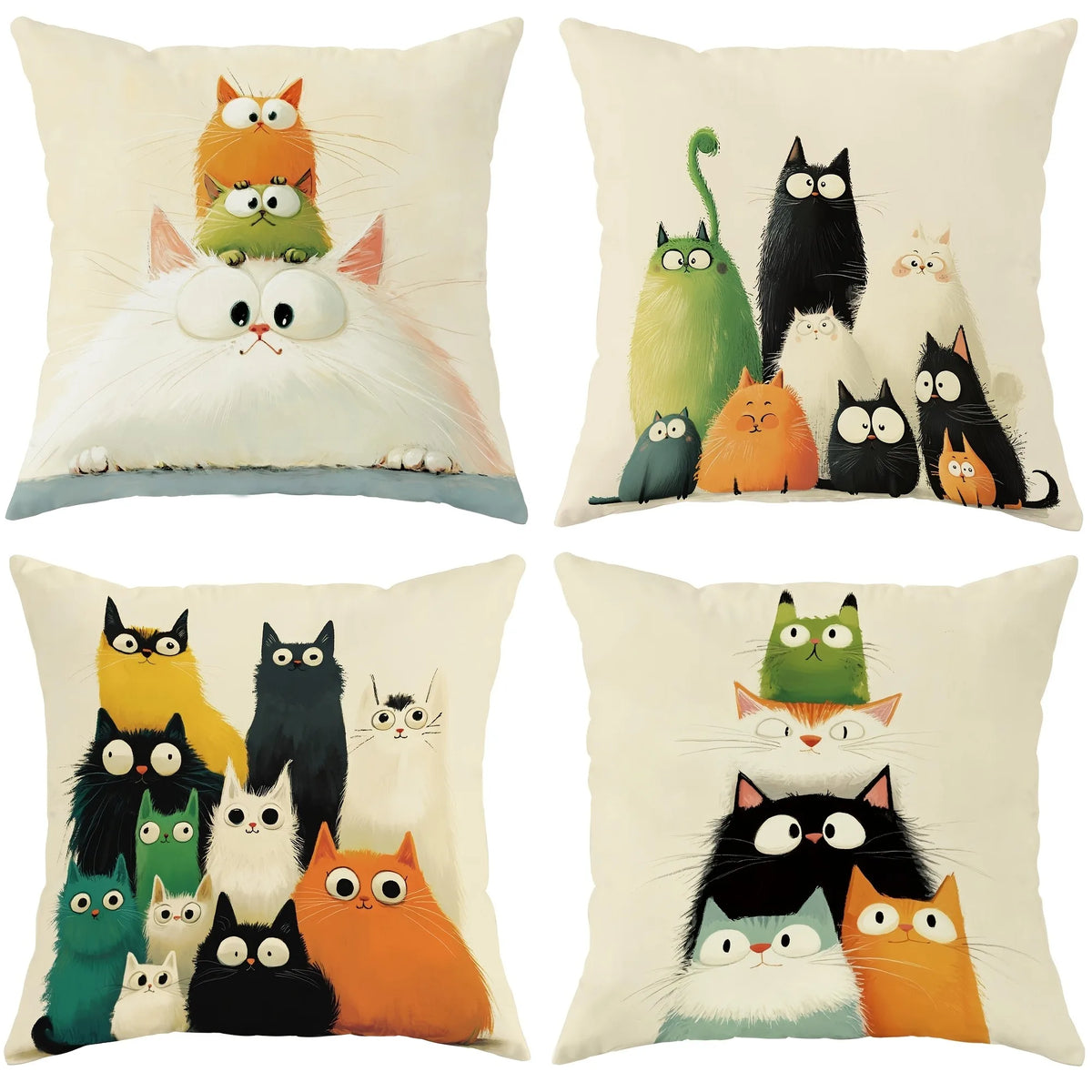 housse coussin chat dessin animé moderne polyester 45x45cm décoration maison lit hospitalière imprimée