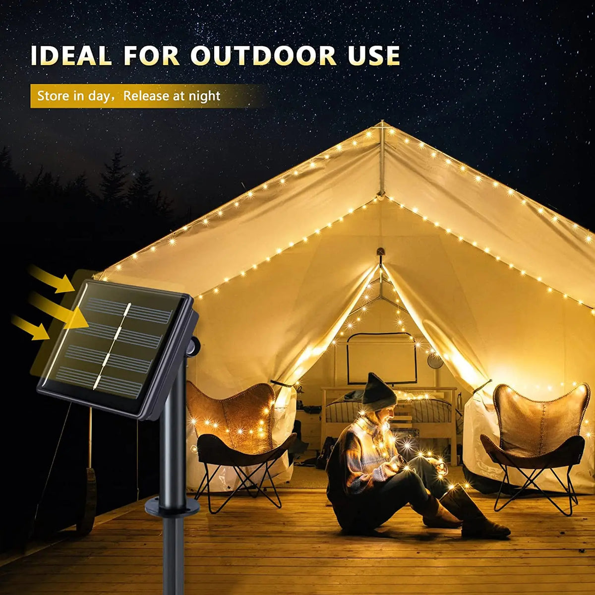 guirlande lumineuse solaire multicolore 22m ip68 étanche modes interrupteur modernes ledextérieur festive
