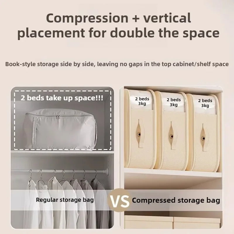 sac rangement compression sous vide durable beige clair moderne poignées amovibles zip haute capacité
