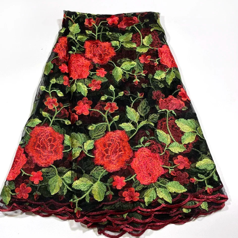 tissu africain dentelle verte brodée floral transparent élégant robe haute qualité yards