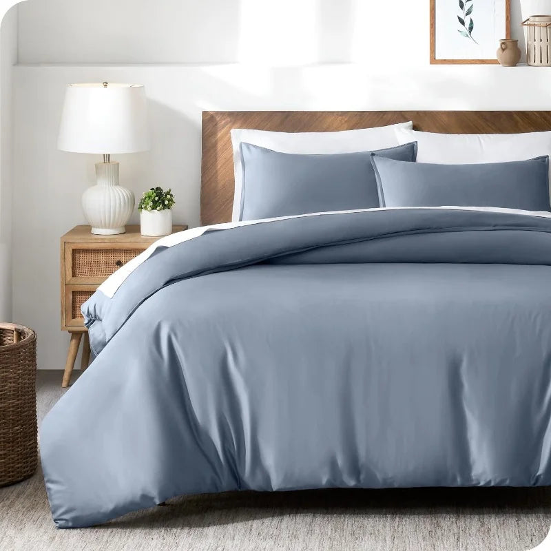 ensemble housse couette fibre bambou lyocell pièces lit simple moderne couleur unie